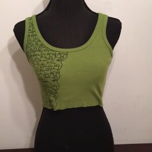 Green Sleeveless Ruffled Crop Tank Top NEW
